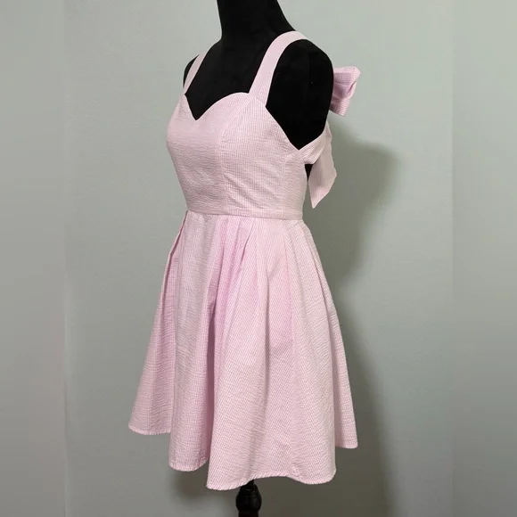 LAUREN JAMES Seersucker Livingston Crossback Back Bow Mini Dress - Small - Picture 3 of 9
